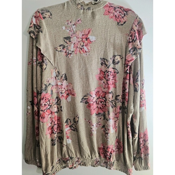 Plus 3X Floral Flowy Spring Sweater Top Womens Coral Colorful Balloon Sleeves - Picture 6 of 9